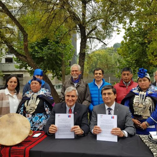 (29 de marzo 2019) Junto al Director Nacional de ProChile, el Director Regional de Conadi y Dirigentes Mapuche, celebrando el convenio entre ambas instituciones que permitirá la internacionalizar productos de origen indígena.